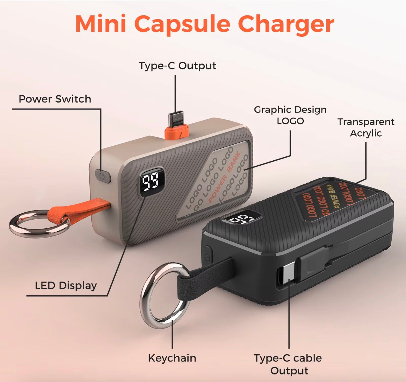 5000mAh Power Bank with Keychain