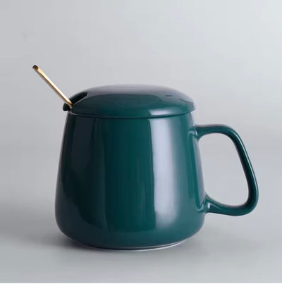 Cute Coffee Mug with Lid and Spoon