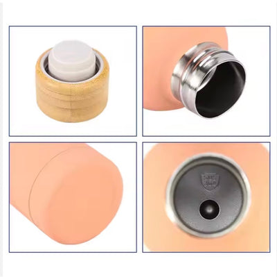 Wooden Cap Insulated Stainless Steel Water Bottle