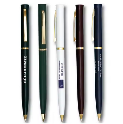 Slim Plastic Gold or Silver Trim Ballpoint Pen