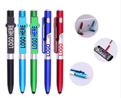 Ballpoint Pen Phone Stand with Stylus and LED Light