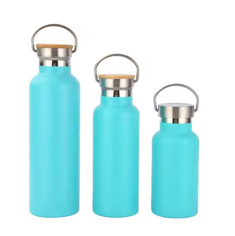 Water Bottle with Bamboo Lid and Handle